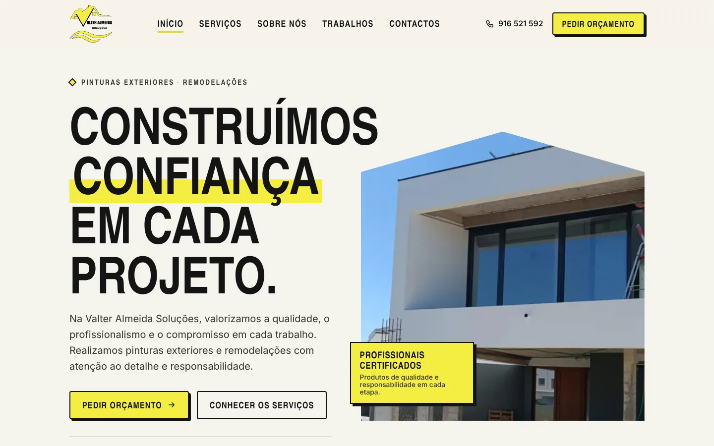Página inicial do website da Valter Almeida Soluções