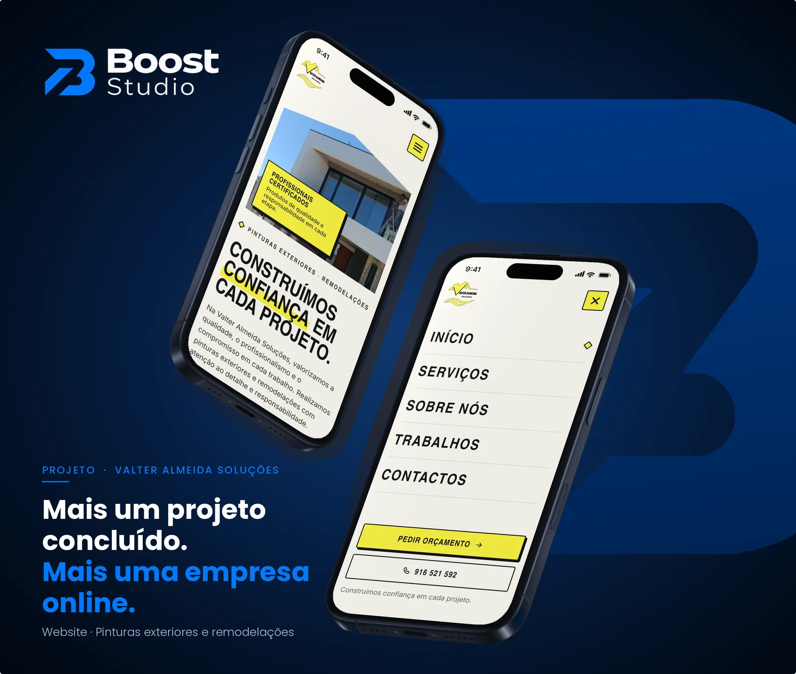 Mockup do website da Valter Almeida Soluções em dois telemóveis